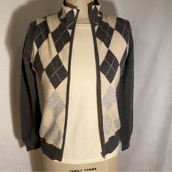 Pure 2 ply cashmere XS cashmere zip front sweater. Grey, oatmeal - Picture 2 of 8